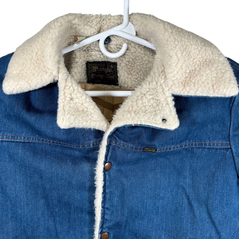 Vintage Wrangler Coat Mens Large Blue Denim Sherpa Lined Trucker Jacket USA
